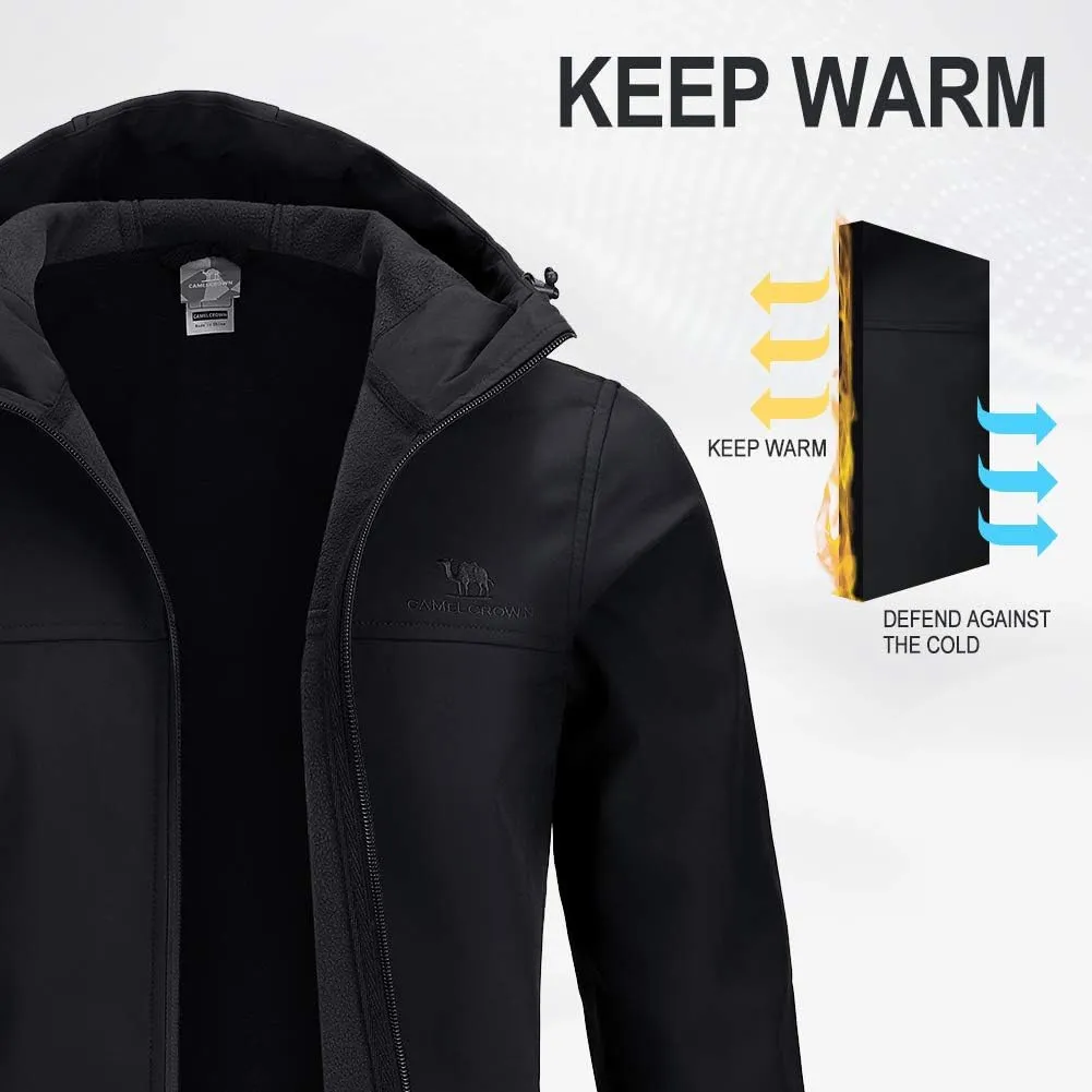 CAMEL CROWN Mens Softshell Jacket Fleece Lined Waterproof Windproof Lightweight Outerwear Full Zip Hiking Work Travel