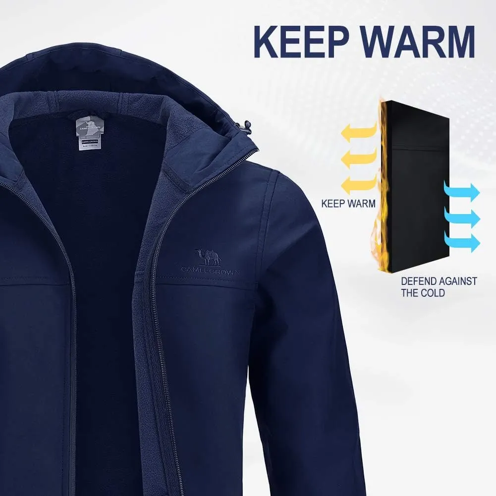 CAMEL CROWN Mens Softshell Jacket Fleece Lined Waterproof Windproof Lightweight Outerwear Full Zip Hiking Work Travel