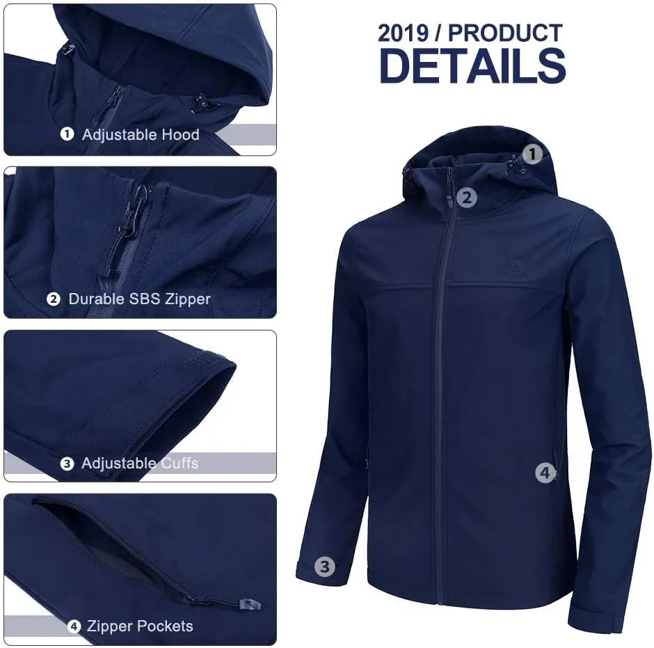 CAMEL CROWN Mens Softshell Jacket Fleece Lined Waterproof Windproof Lightweight Outerwear Full Zip Hiking Work Travel