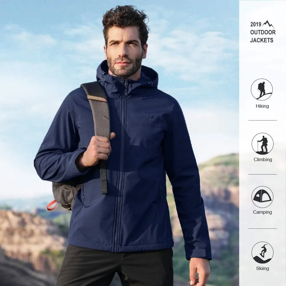 CAMEL CROWN Mens Softshell Jacket Fleece Lined Waterproof Windproof Lightweight Outerwear Full Zip Hiking Work Travel