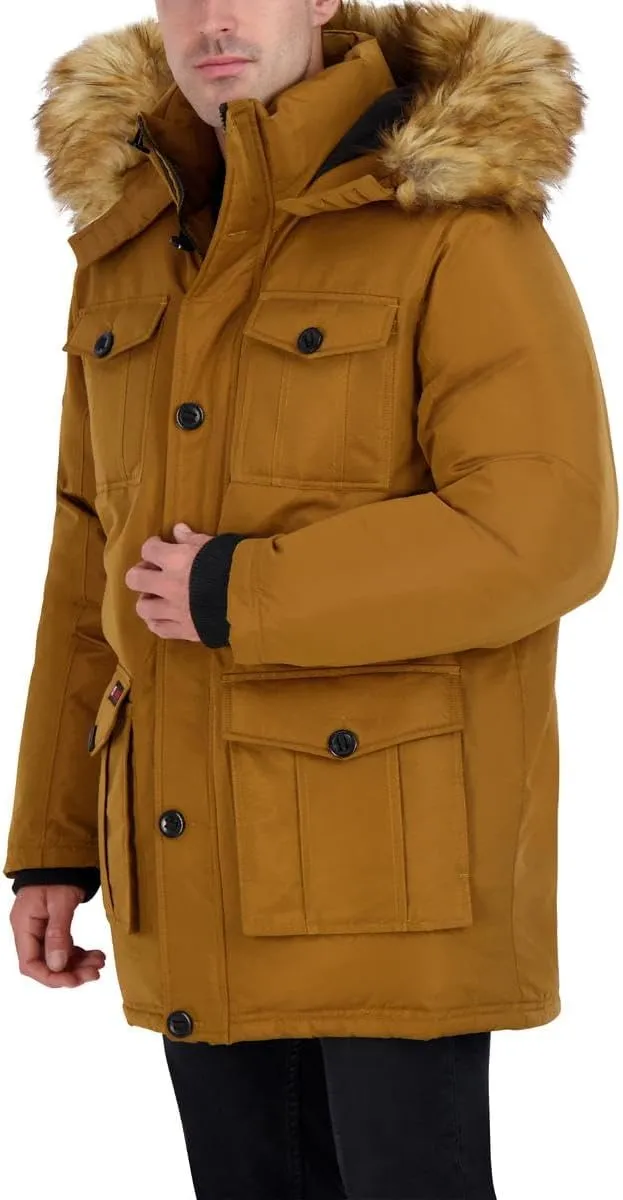 CANADA WEATHER GEAR Parka Coat for Men-Insulated Winter Jacket w/Faux Fur Hood