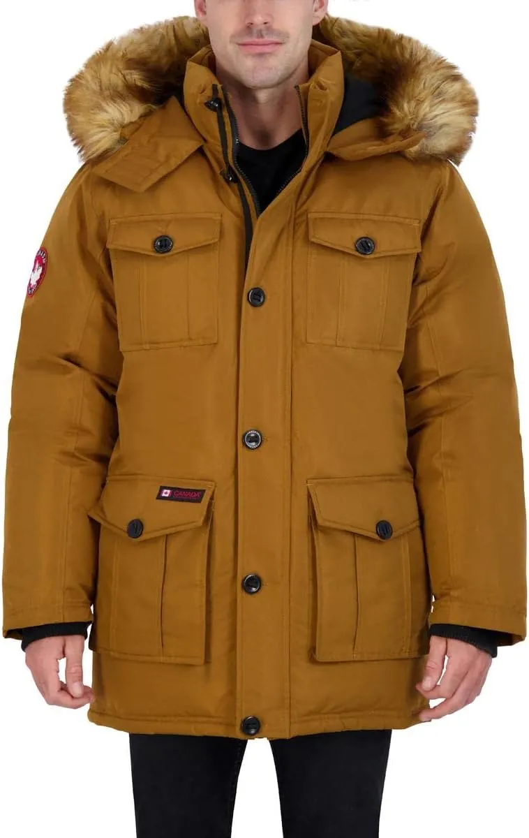 CANADA WEATHER GEAR Parka Coat for Men-Insulated Winter Jacket w/Faux Fur Hood