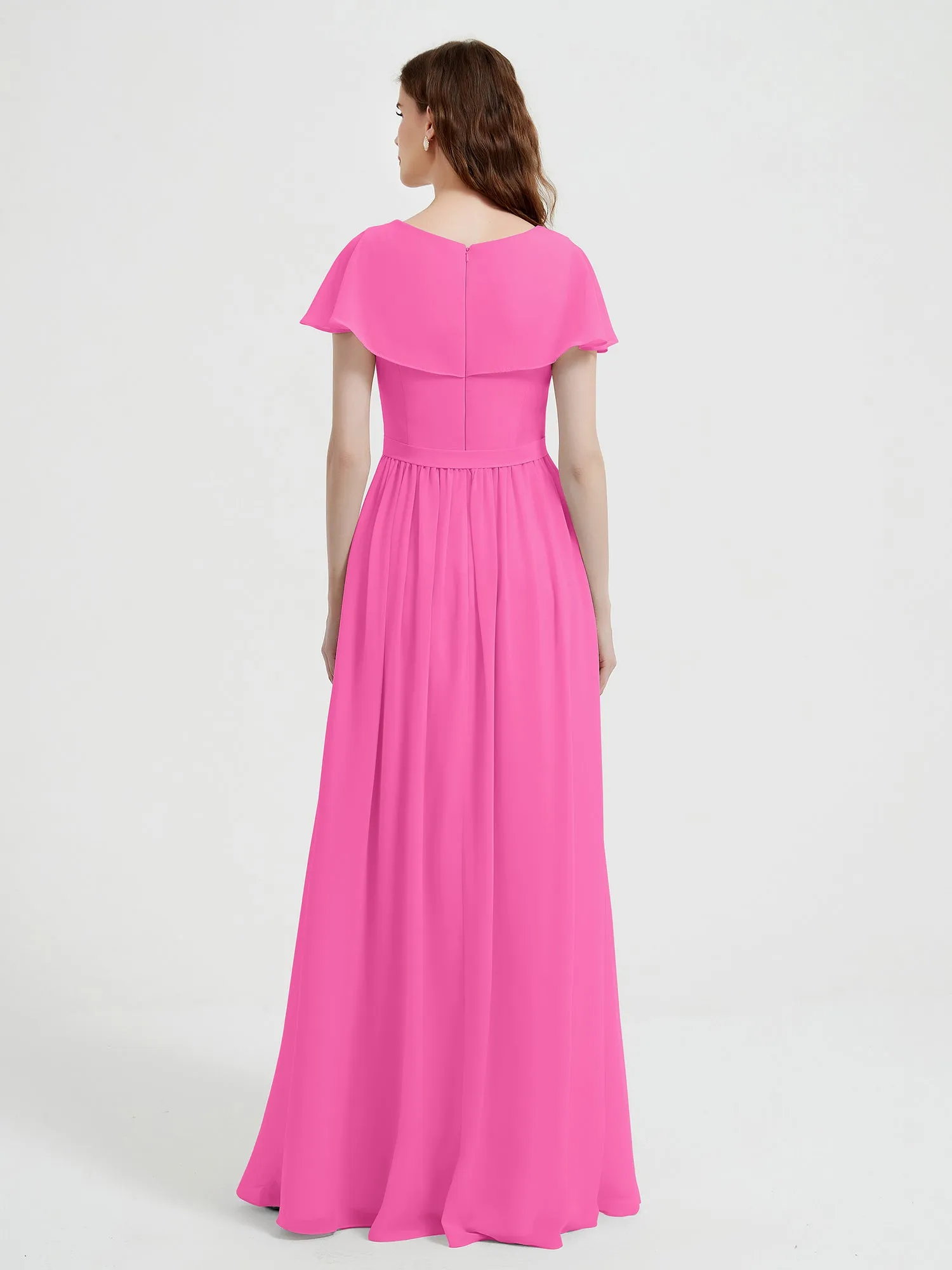 Cap Sleeves Long Chiffon Dresses with Slit-Azalea Plus Size