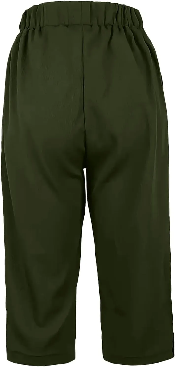 Capri Pants for Women 2025 Summer Trendy Casual Stretch Cotton Linen Capris Pant Straight Wide Leg Cropped Trousers