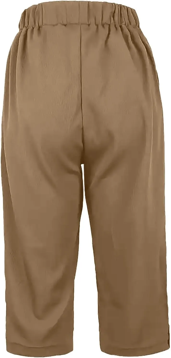 Capri Pants for Women 2025 Summer Trendy Casual Stretch Cotton Linen Capris Pant Straight Wide Leg Cropped Trousers