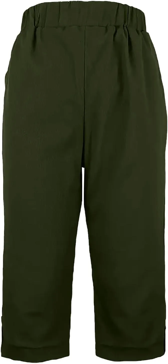 Capri Pants for Women 2025 Summer Trendy Casual Stretch Cotton Linen Capris Pant Straight Wide Leg Cropped Trousers