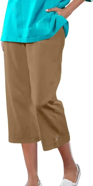 Capri Pants for Women 2025 Summer Trendy Casual Stretch Cotton Linen Capris Pant Straight Wide Leg Cropped Trousers