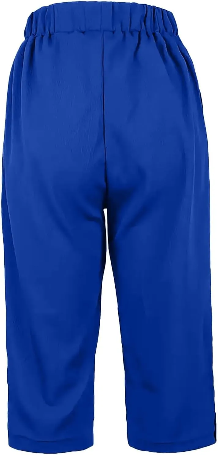 Capri Pants for Women 2025 Summer Trendy Casual Stretch Cotton Linen Capris Pant Straight Wide Leg Cropped Trousers