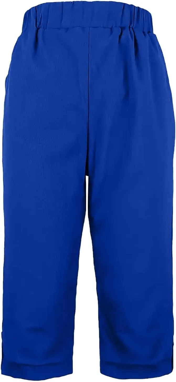 Capri Pants for Women 2025 Summer Trendy Casual Stretch Cotton Linen Capris Pant Straight Wide Leg Cropped Trousers