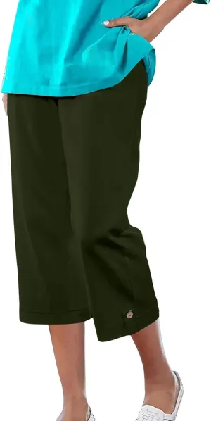 Capri Pants for Women 2025 Summer Trendy Casual Stretch Cotton Linen Capris Pant Straight Wide Leg Cropped Trousers