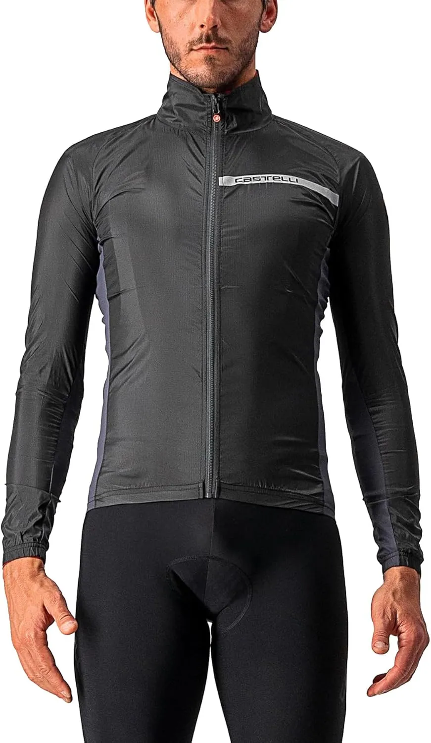 CASTELLI Men's Squadra Stretch Jacket, Windproof Zip Up Shell with High Collar for Road and Gravel Biking I Cycling - Light Black/Dark Gray - 3X-Large