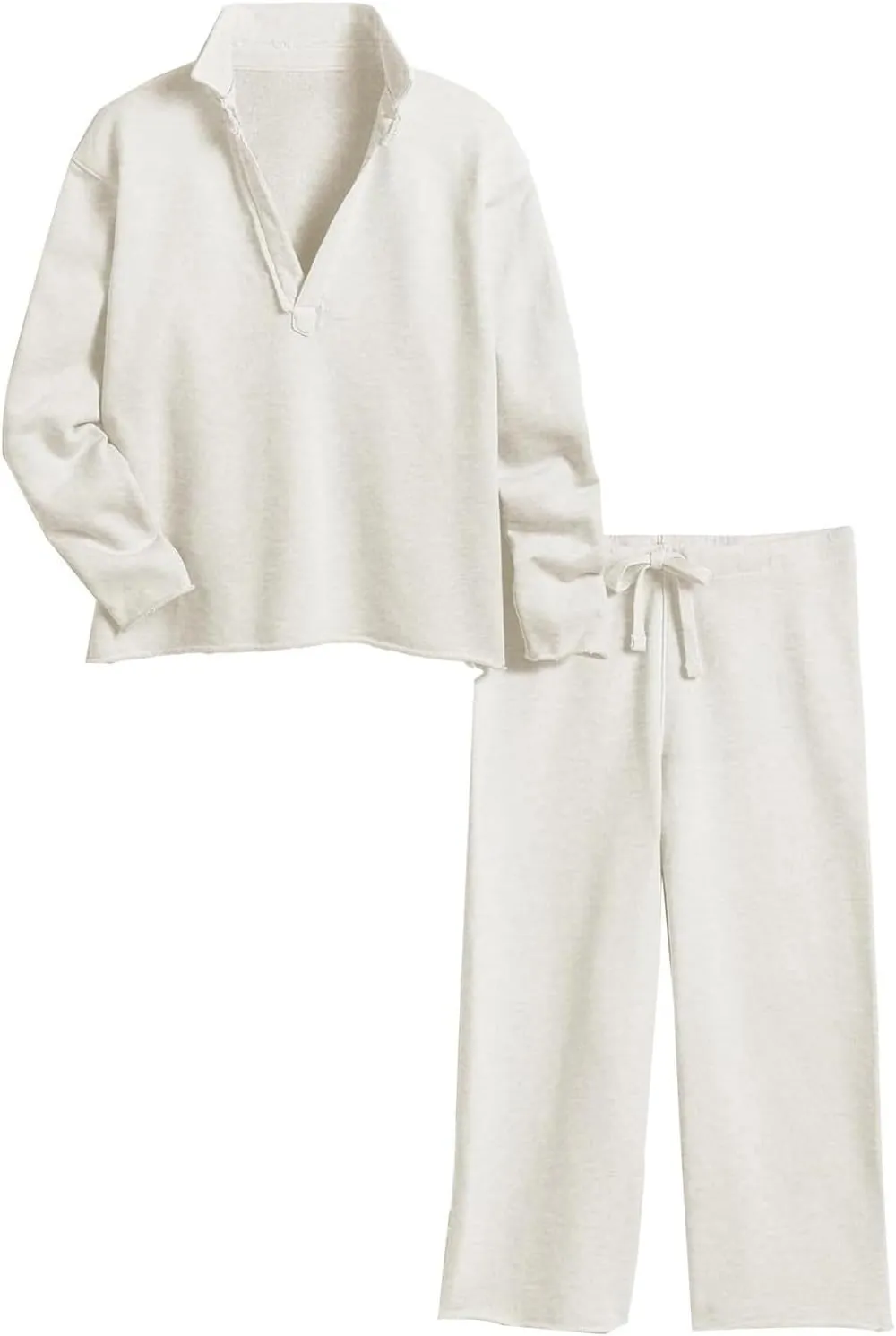 Casual Set for Women V Neck Long Sleeve Pullover Tops Leg Pants Suits Fashion Fall Travel Work Sport Clothes 2 Piece