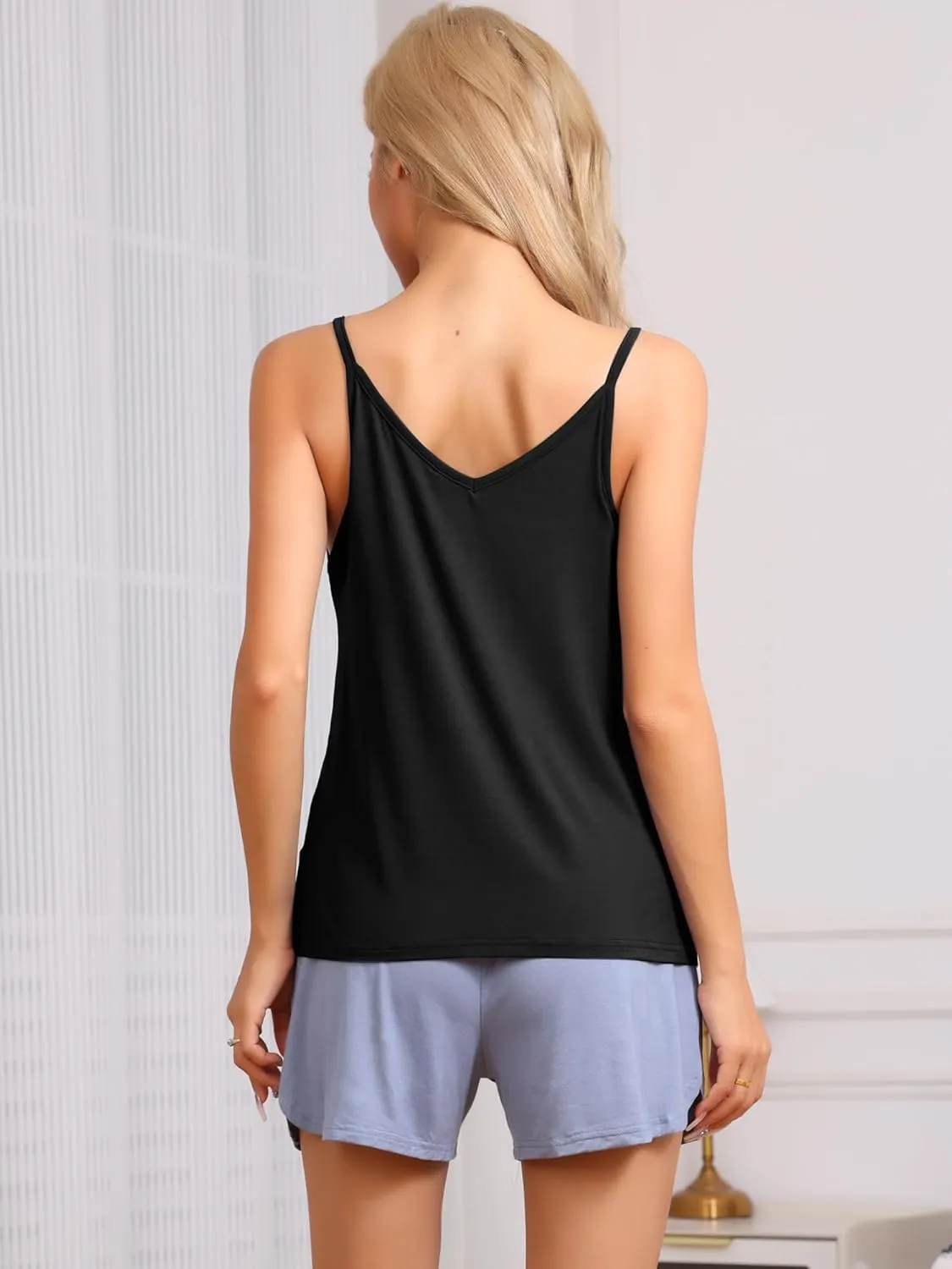 cheibear Womens Camisoles Sleeveless Pajamas Base Layer Spaghetti Straps Sleep V Neck Tank Tops