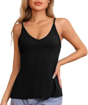 cheibear Womens Camisoles Sleeveless Pajamas Base Layer Spaghetti Straps Sleep V Neck Tank Tops