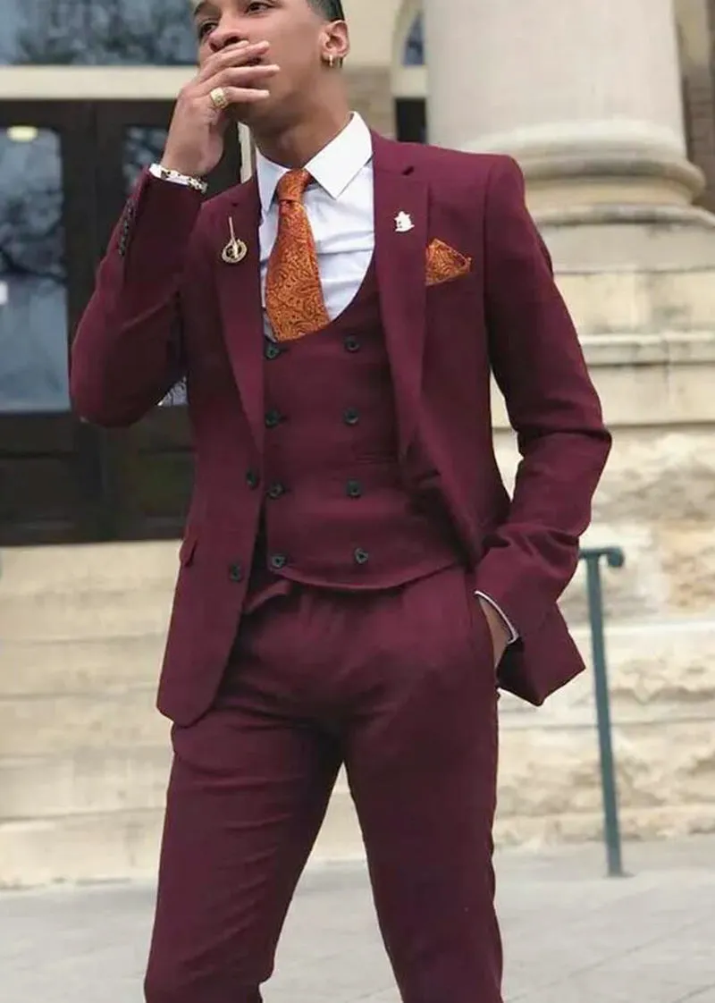 Chic Navy /Burgundy Prom Party Suits for Men 3 Pieces CS2479