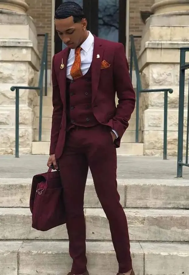 Chic Navy /Burgundy Prom Party Suits for Men 3 Pieces CS2479