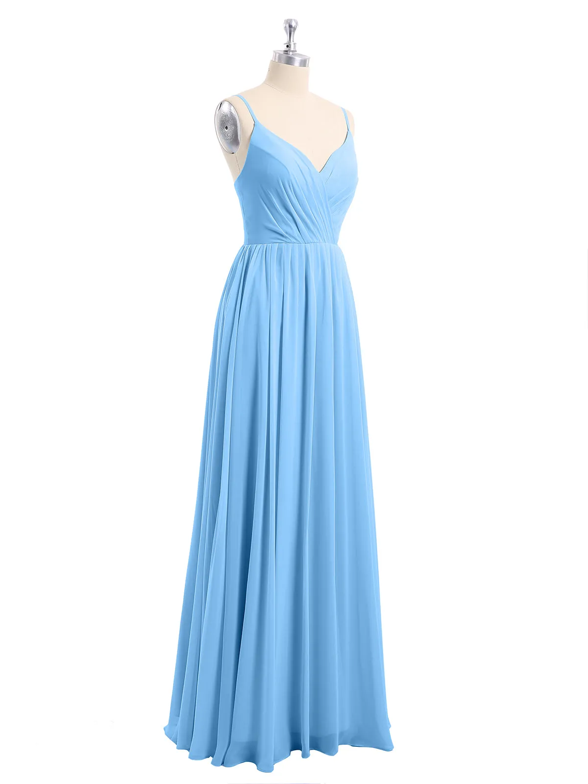 Chiffon Bridesmaid Dresses with Spaghetti Straps-Blue Plus Size