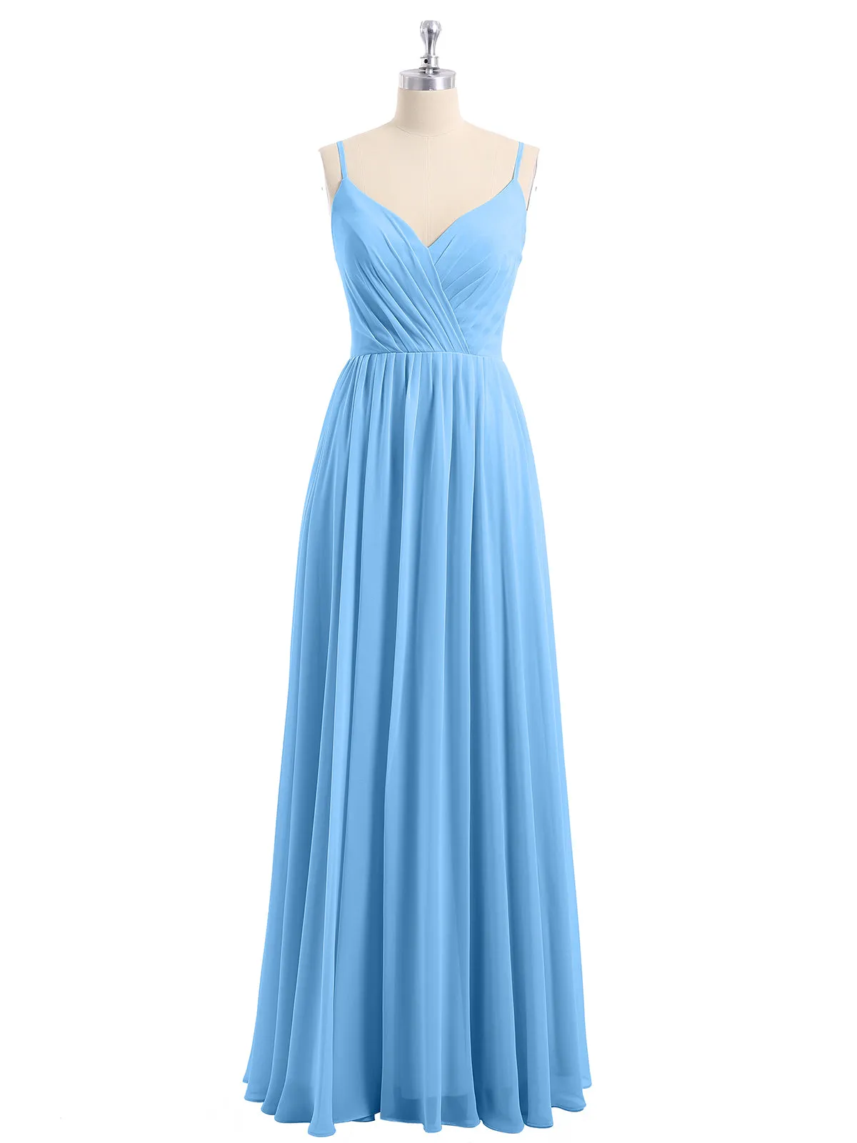 Chiffon Bridesmaid Dresses with Spaghetti Straps-Blue Plus Size