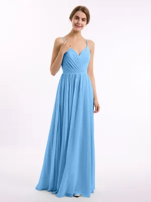 Chiffon Bridesmaid Dresses with Spaghetti Straps-Blue Plus Size