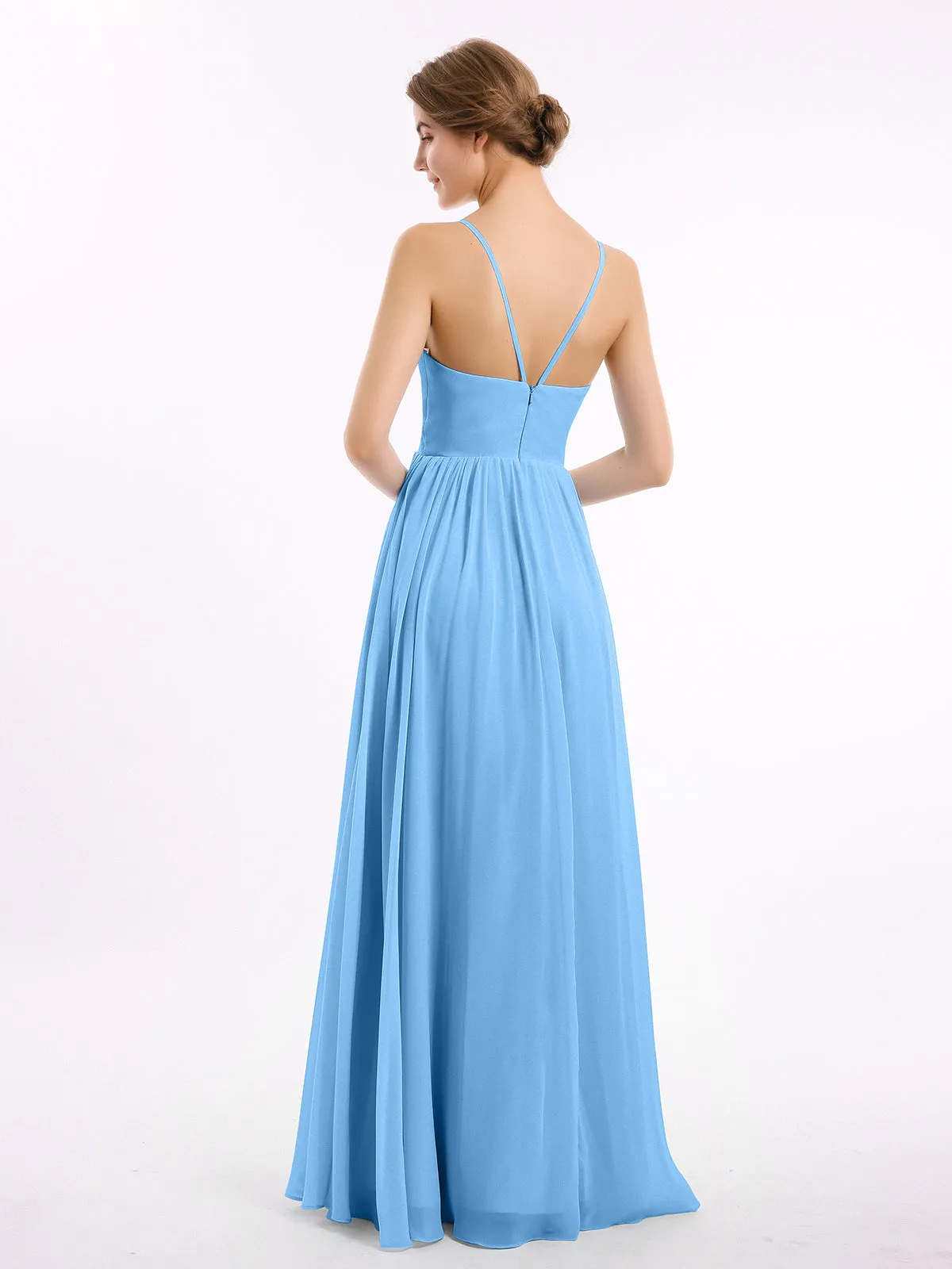 Chiffon Bridesmaid Dresses with Spaghetti Straps-Blue Plus Size