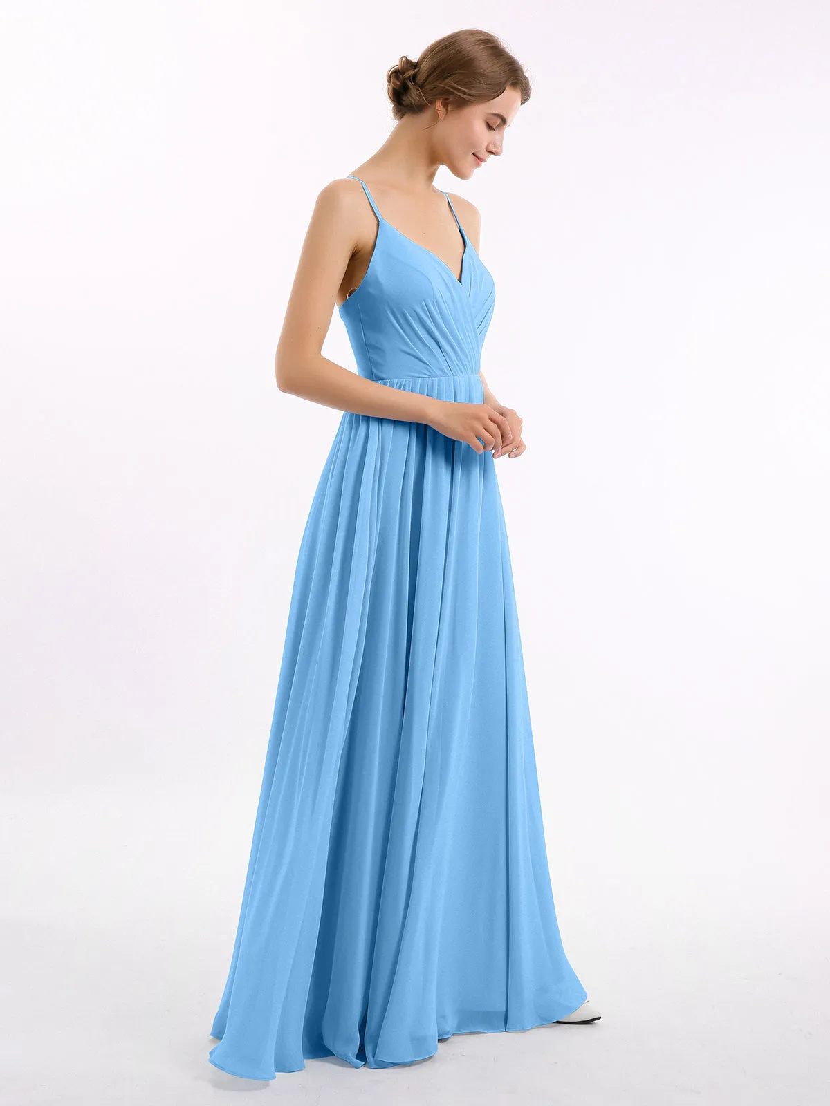 Chiffon Bridesmaid Dresses with Spaghetti Straps-Blue Plus Size