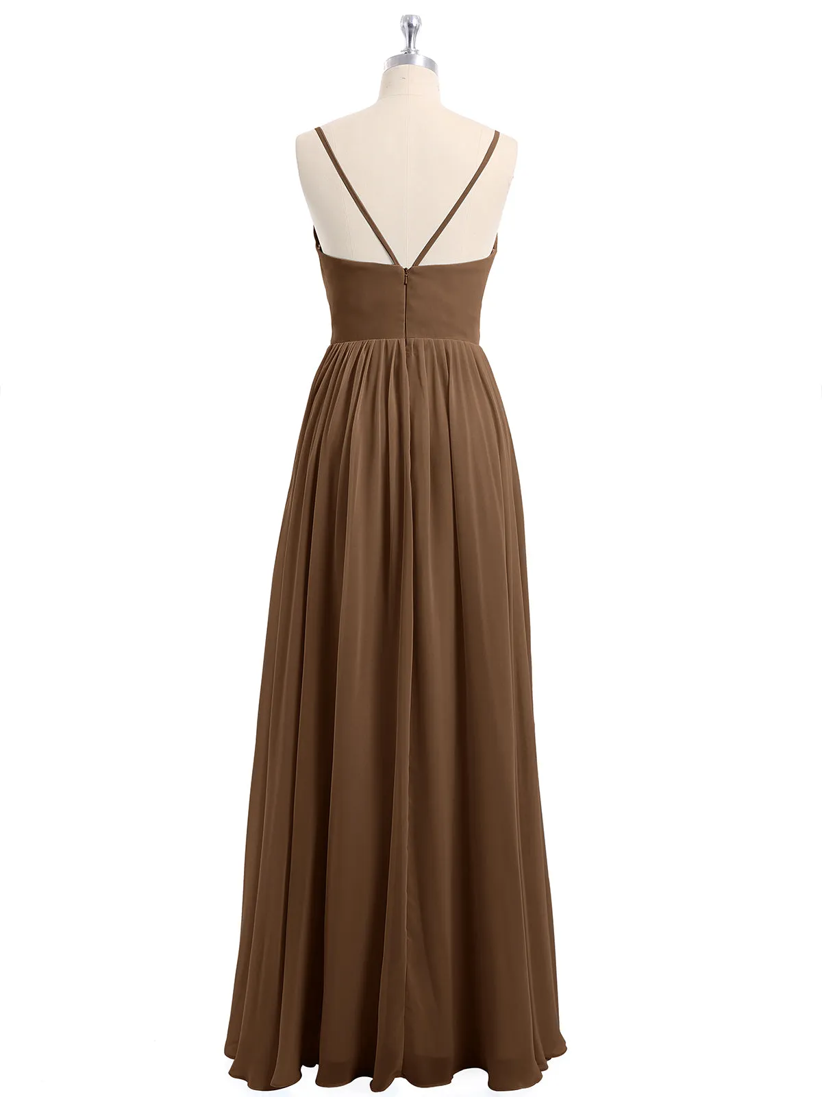 Chiffon Bridesmaid Dresses with Spaghetti Straps-Brown Plus Size