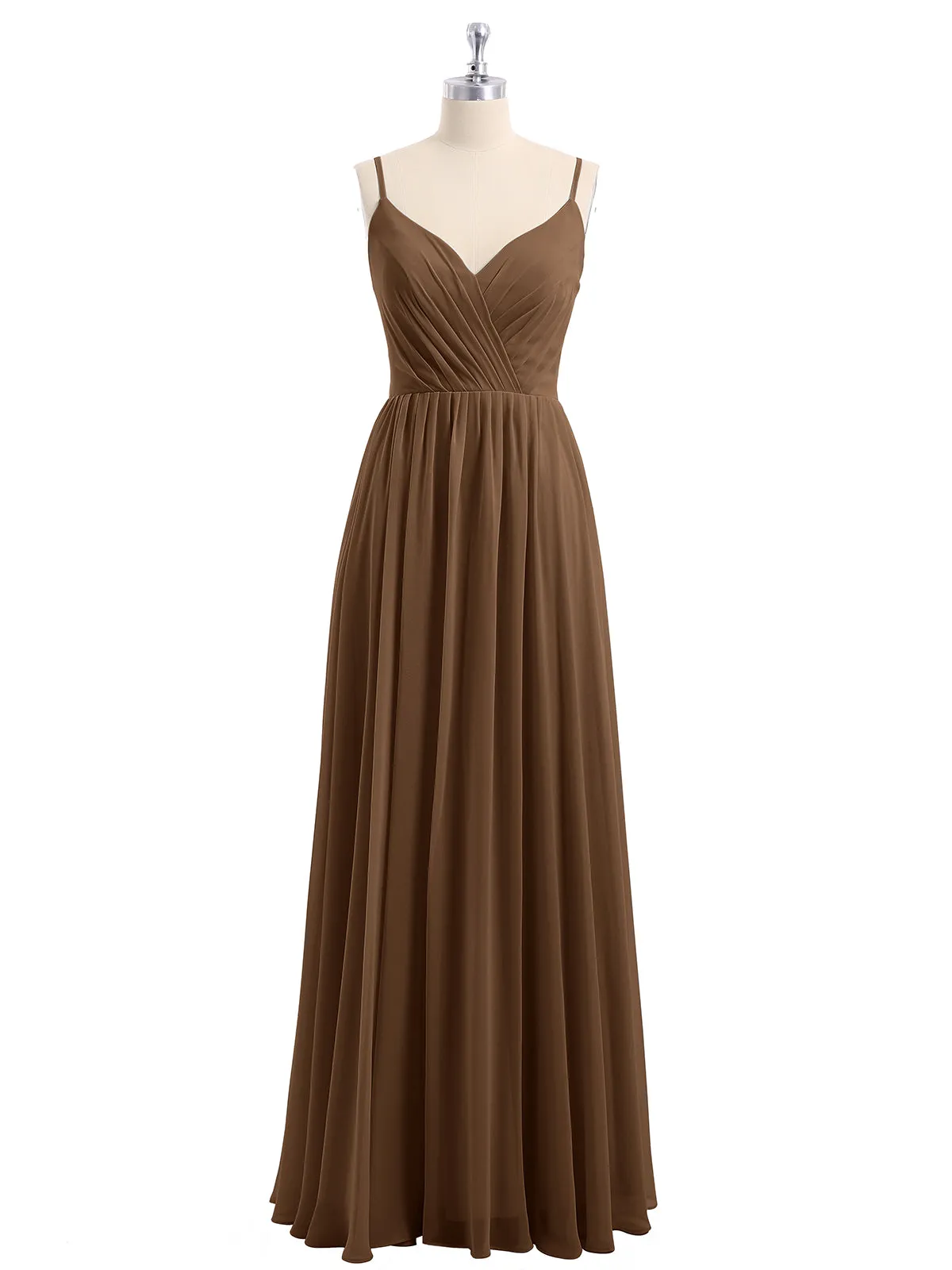 Chiffon Bridesmaid Dresses with Spaghetti Straps-Brown Plus Size