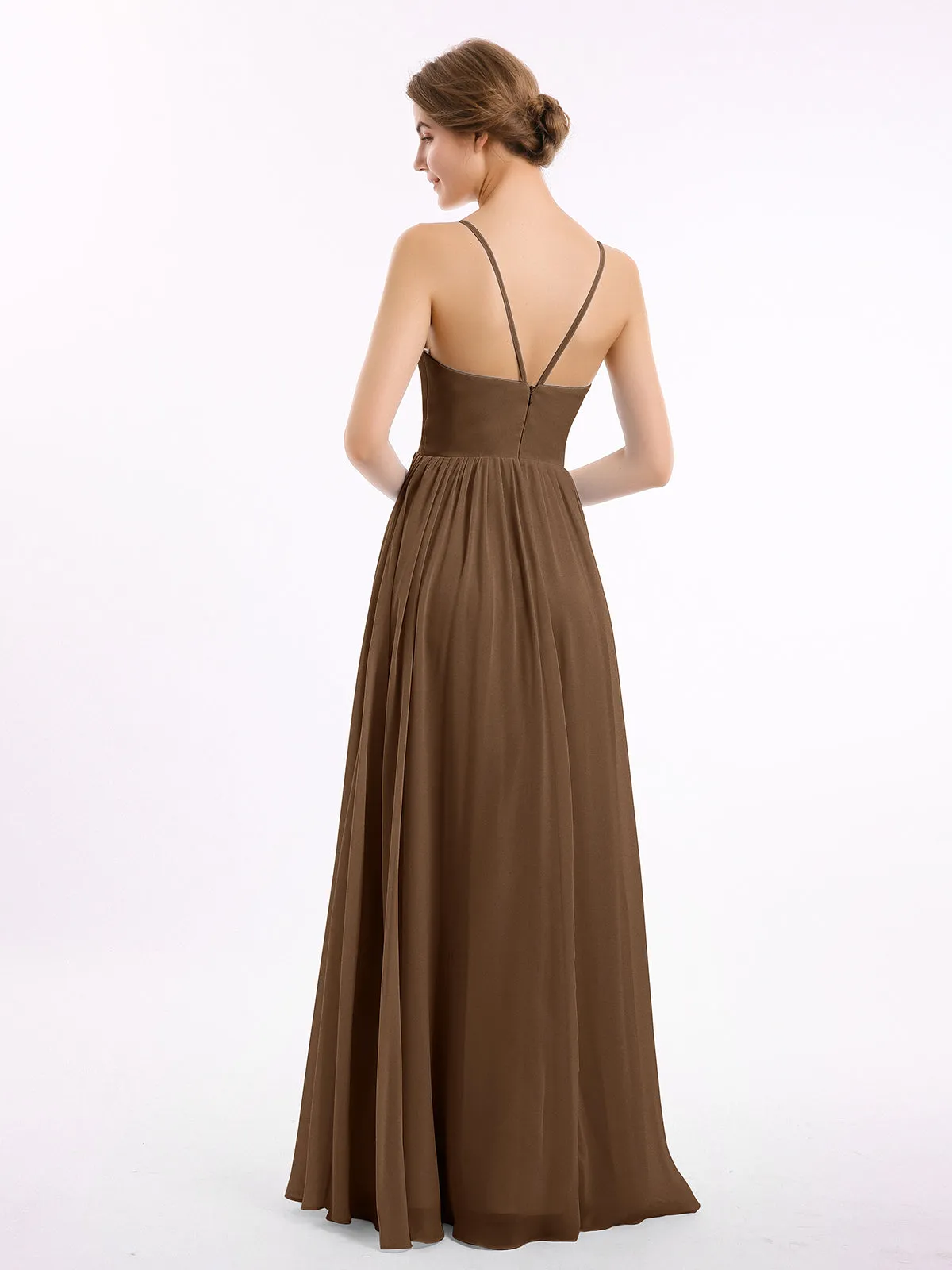 Chiffon Bridesmaid Dresses with Spaghetti Straps-Brown Plus Size