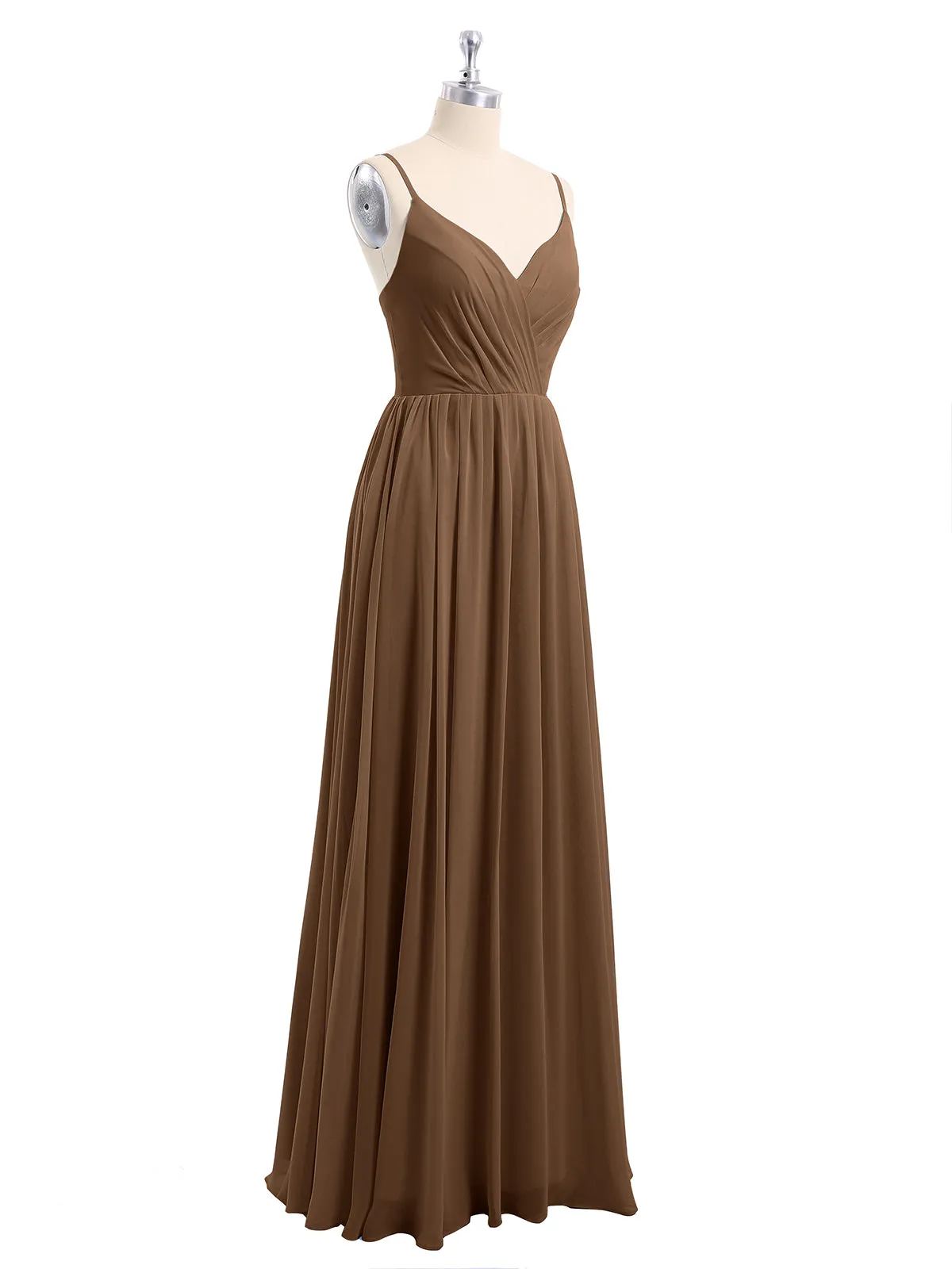 Chiffon Bridesmaid Dresses with Spaghetti Straps-Brown Plus Size