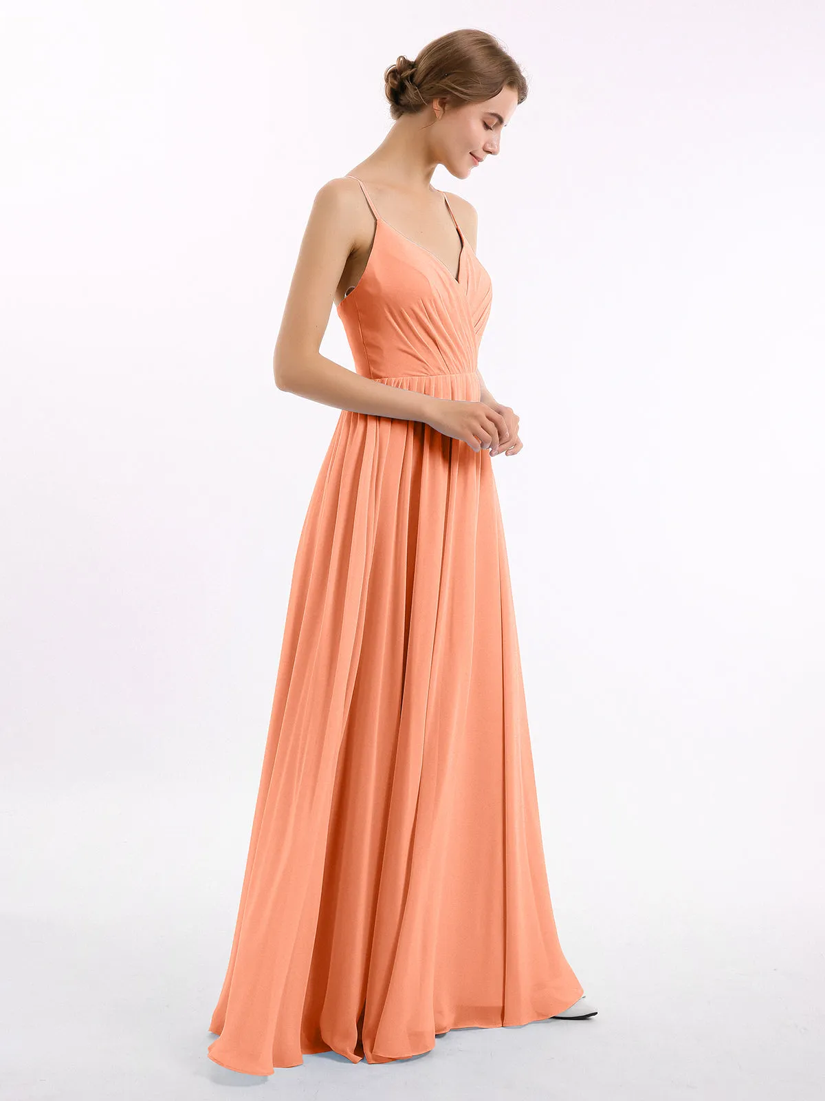 Chiffon Bridesmaid Dresses with Spaghetti Straps-Papaya
