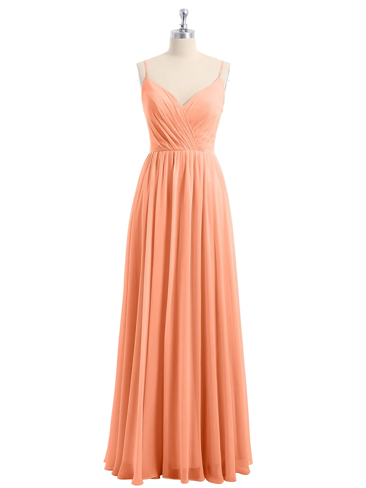 Chiffon Bridesmaid Dresses with Spaghetti Straps-Papaya