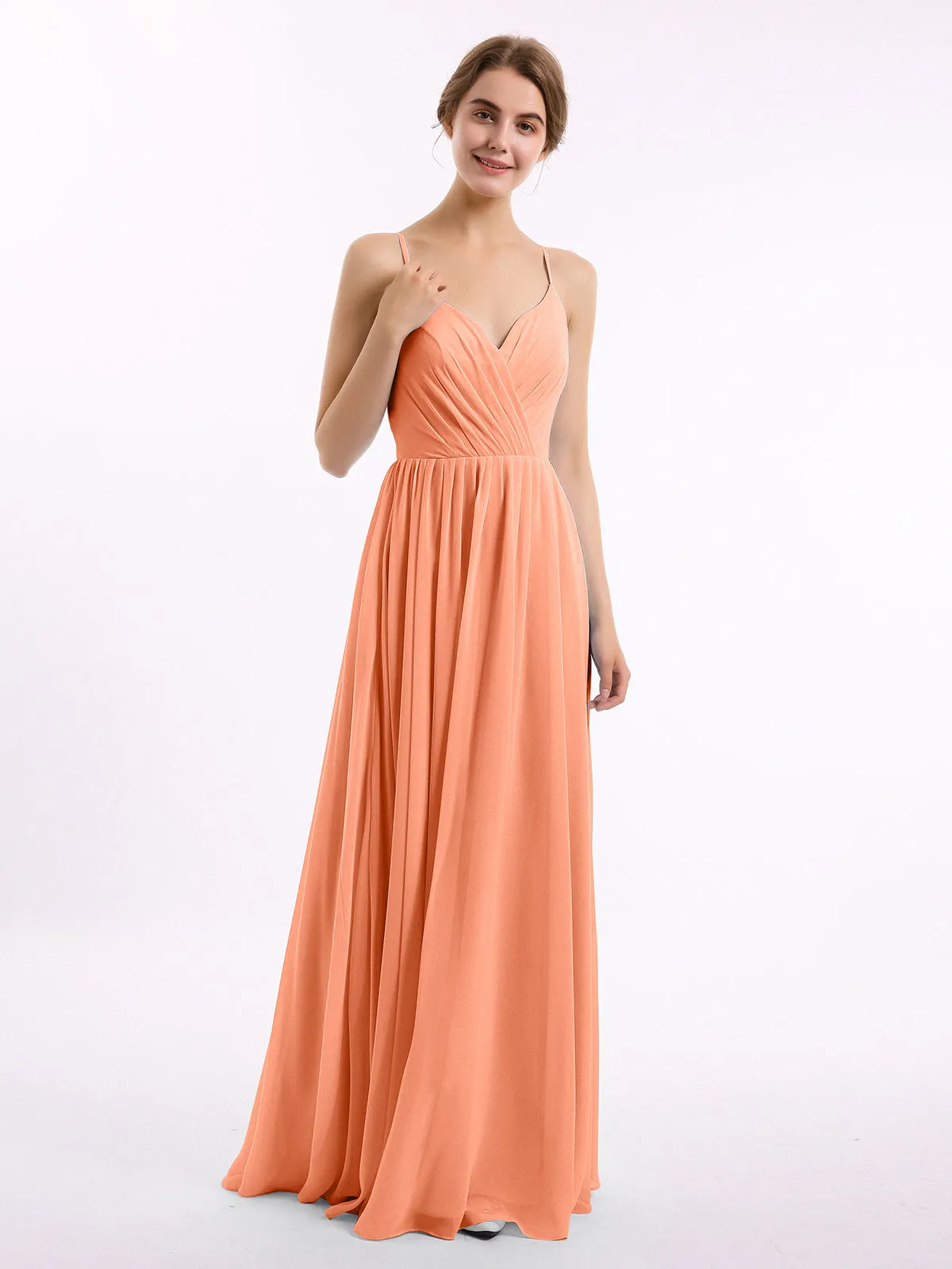 Chiffon Bridesmaid Dresses with Spaghetti Straps-Papaya