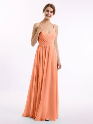 Chiffon Bridesmaid Dresses with Spaghetti Straps-Papaya