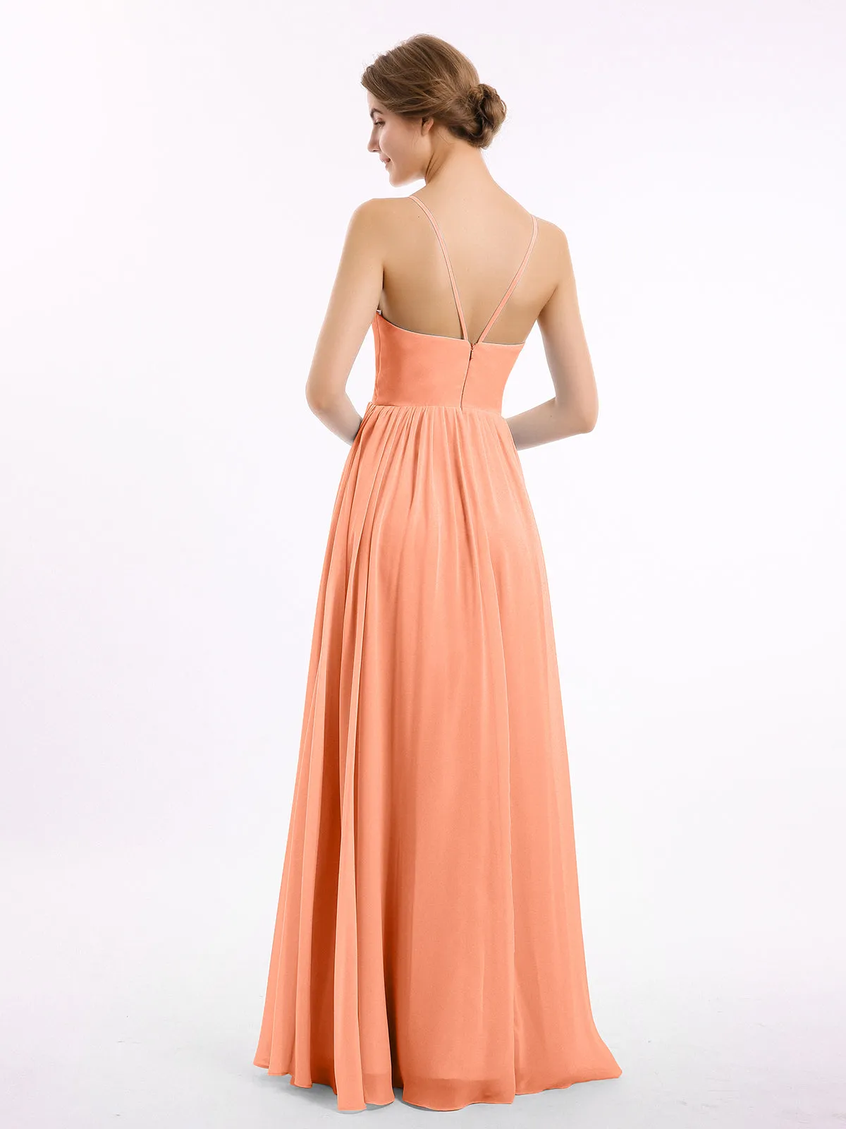 Chiffon Bridesmaid Dresses with Spaghetti Straps-Papaya