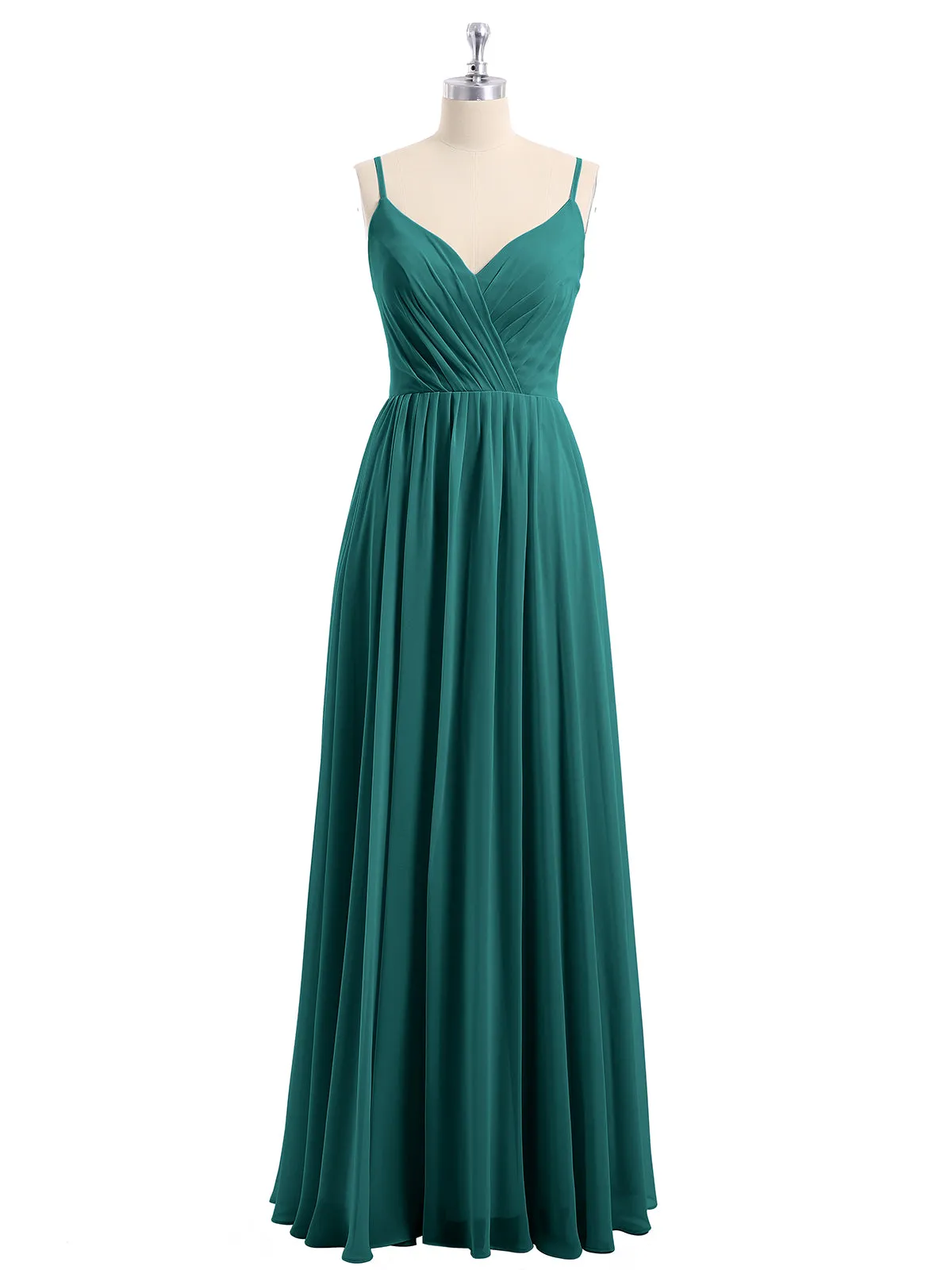 Chiffon Bridesmaid Dresses with Spaghetti Straps-Peacock