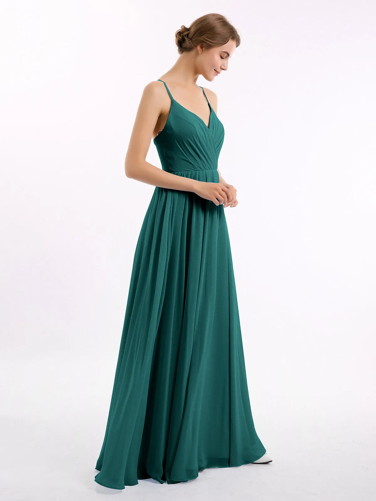 Chiffon Bridesmaid Dresses with Spaghetti Straps-Peacock