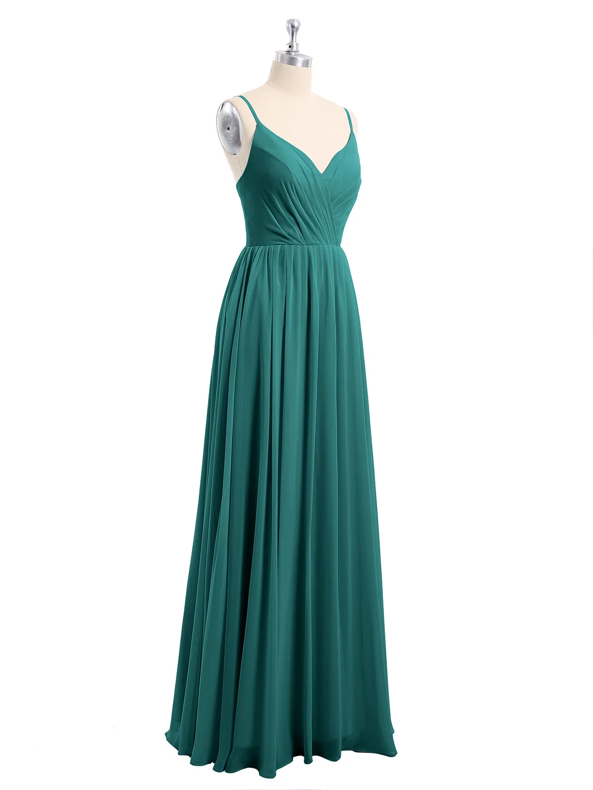 Chiffon Bridesmaid Dresses with Spaghetti Straps-Peacock