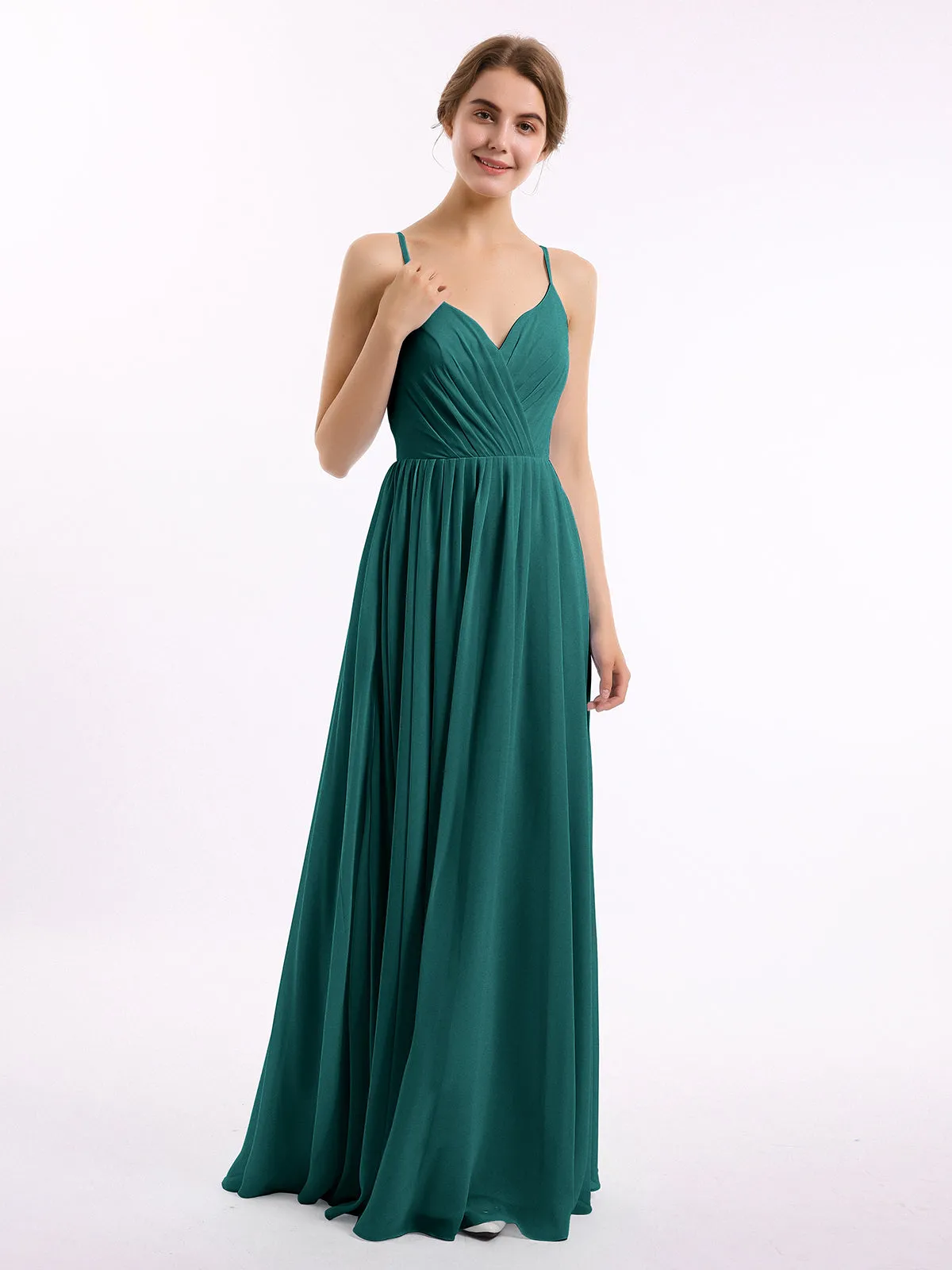 Chiffon Bridesmaid Dresses with Spaghetti Straps-Peacock