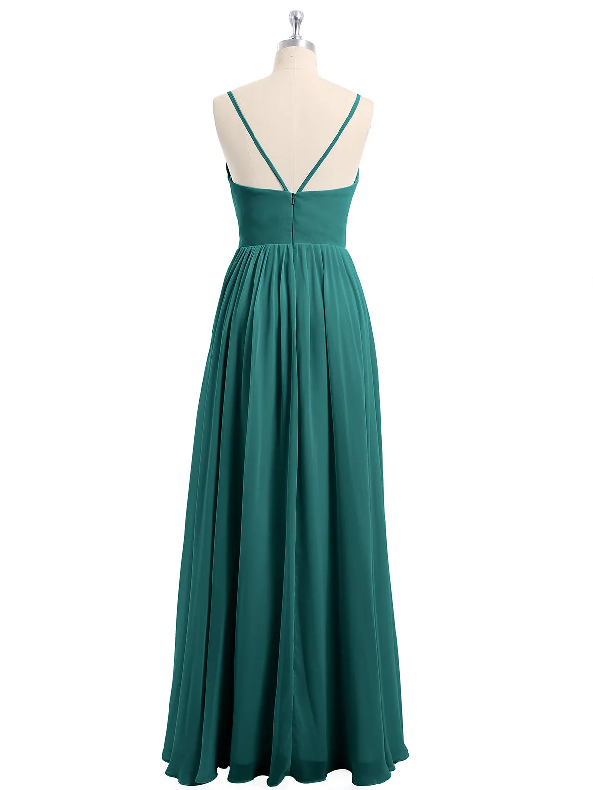 Chiffon Bridesmaid Dresses with Spaghetti Straps-Peacock