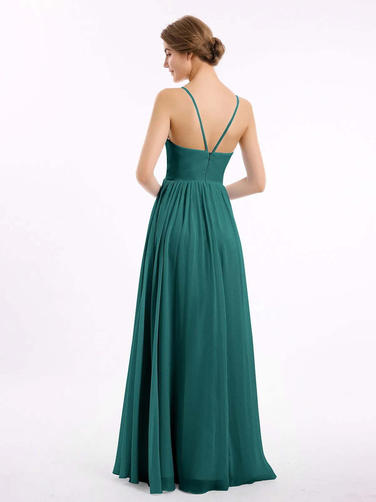 Chiffon Bridesmaid Dresses with Spaghetti Straps-Peacock