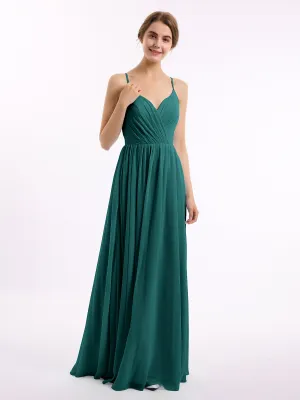 Chiffon Bridesmaid Dresses with Spaghetti Straps-Peacock