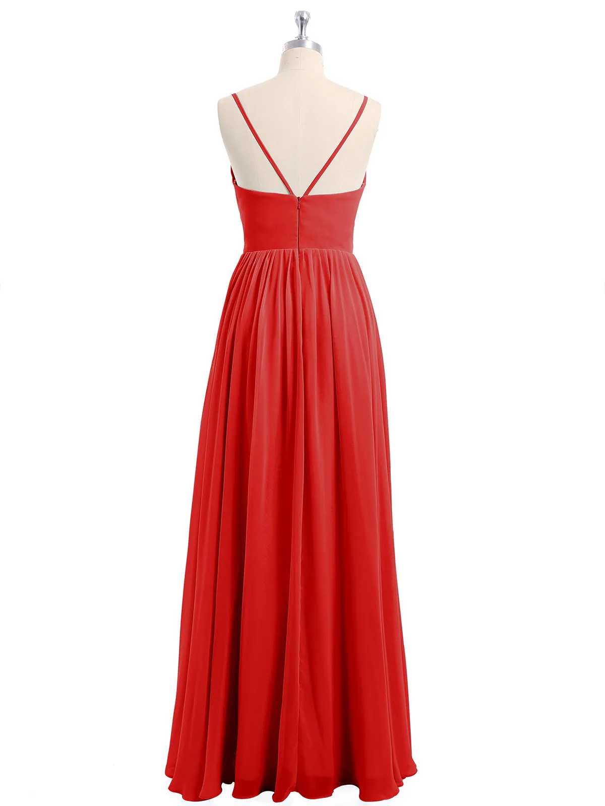 Chiffon Bridesmaid Dresses with Spaghetti Straps-Red