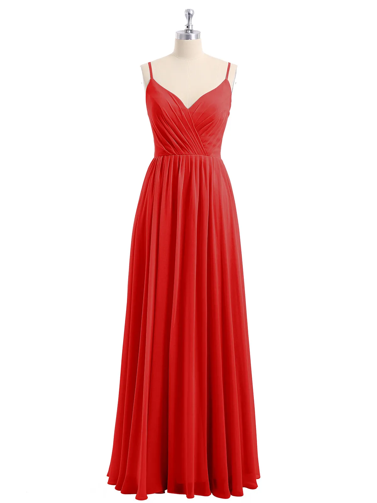Chiffon Bridesmaid Dresses with Spaghetti Straps-Red