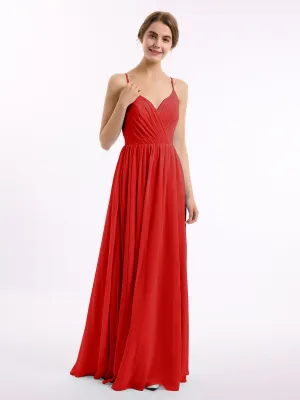 Chiffon Bridesmaid Dresses with Spaghetti Straps-Red