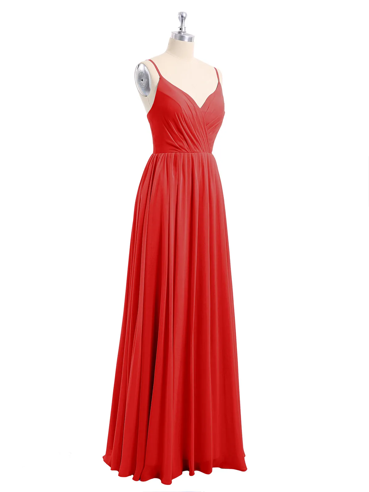 Chiffon Bridesmaid Dresses with Spaghetti Straps-Red