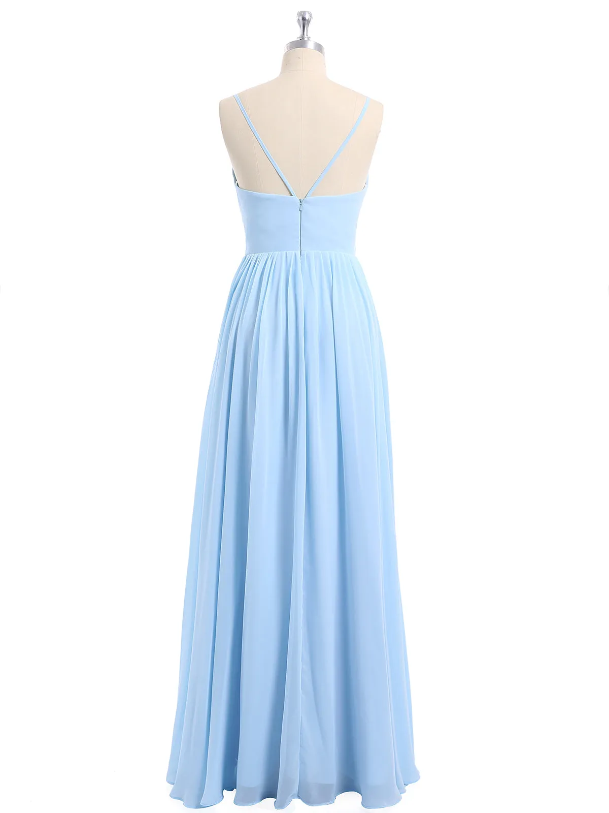 Chiffon Bridesmaid Dresses with Spaghetti Straps-Sky Blue