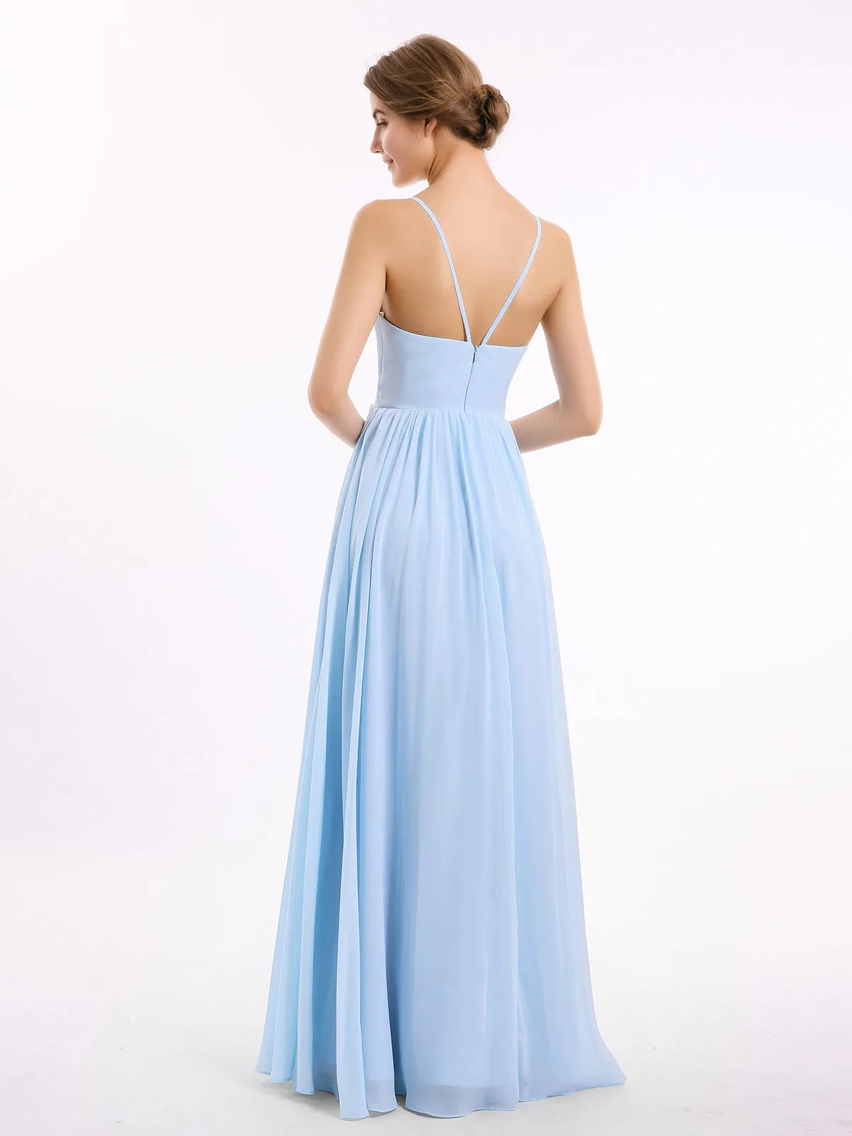 Chiffon Bridesmaid Dresses with Spaghetti Straps-Sky Blue