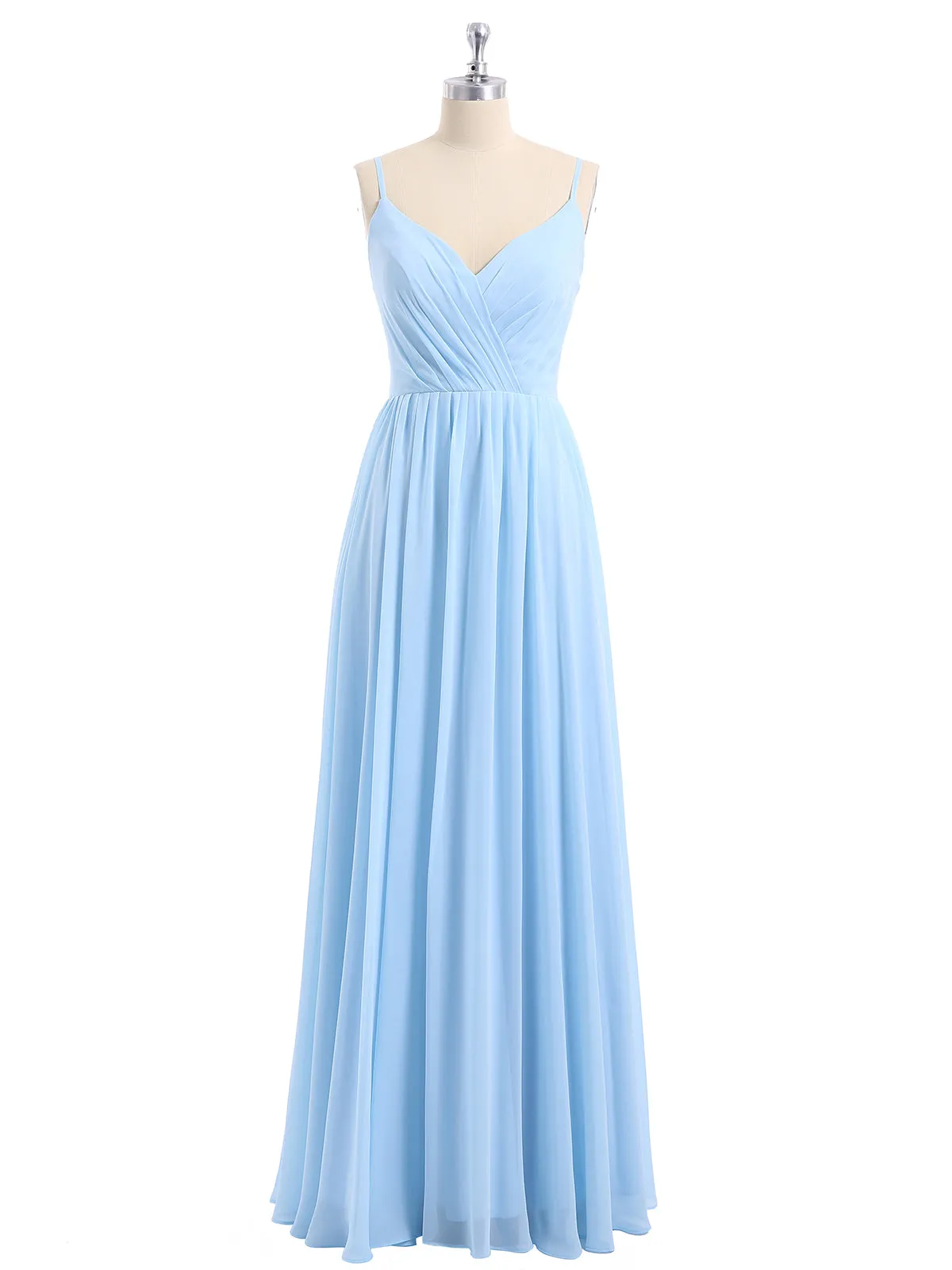 Chiffon Bridesmaid Dresses with Spaghetti Straps-Sky Blue