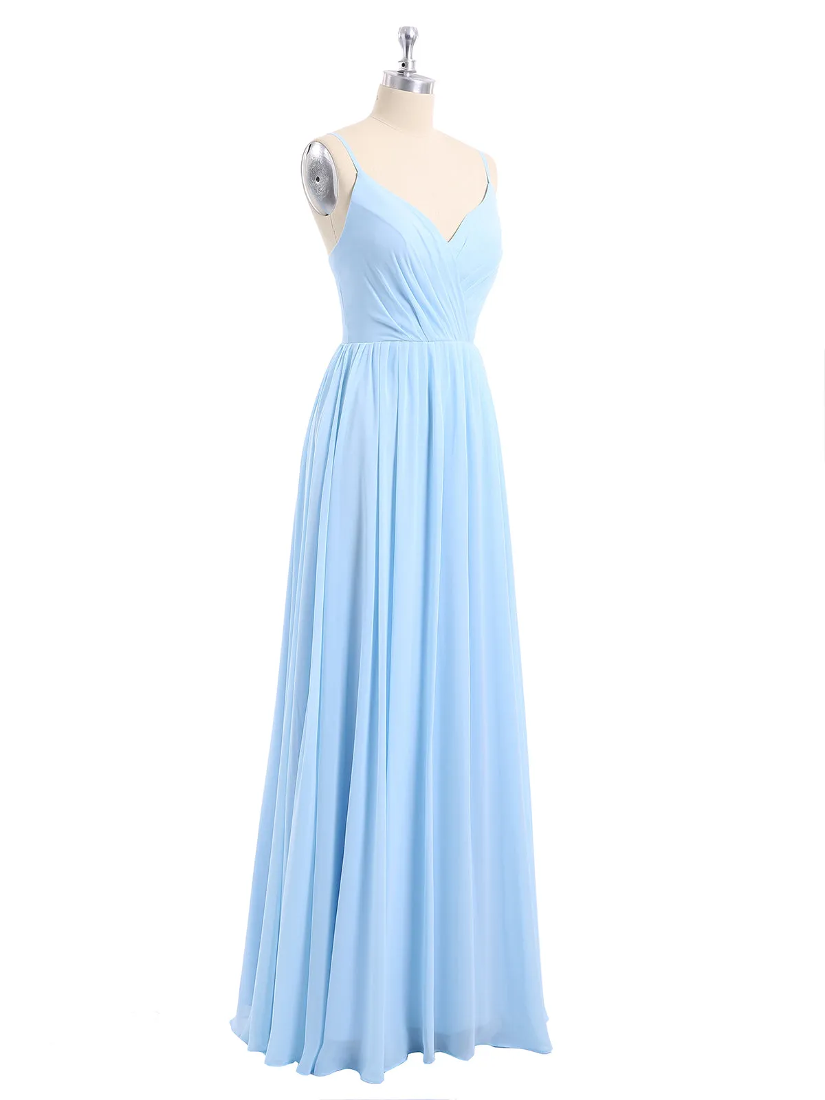 Chiffon Bridesmaid Dresses with Spaghetti Straps-Sky Blue