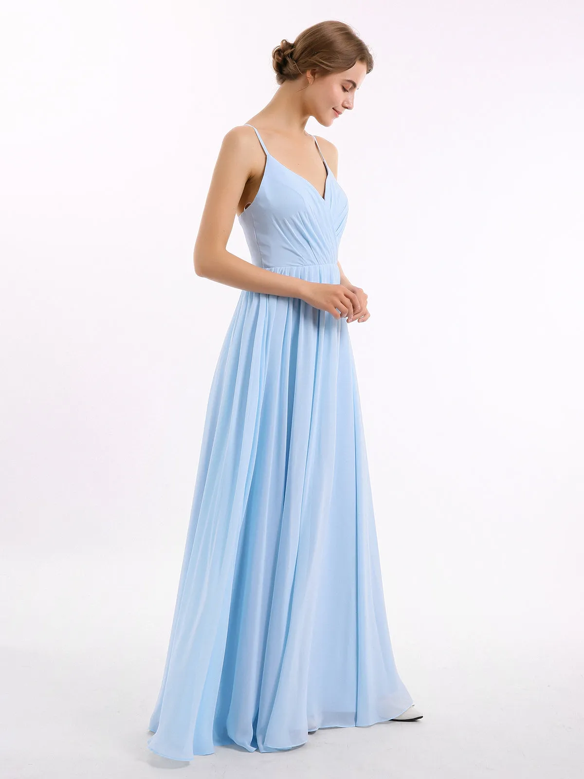 Chiffon Bridesmaid Dresses with Spaghetti Straps-Sky Blue
